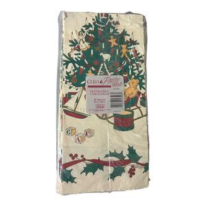 Vintage Cleo Gibson Christmas Tree Bear Drum Paper Table Cover 54” X 96" *New
